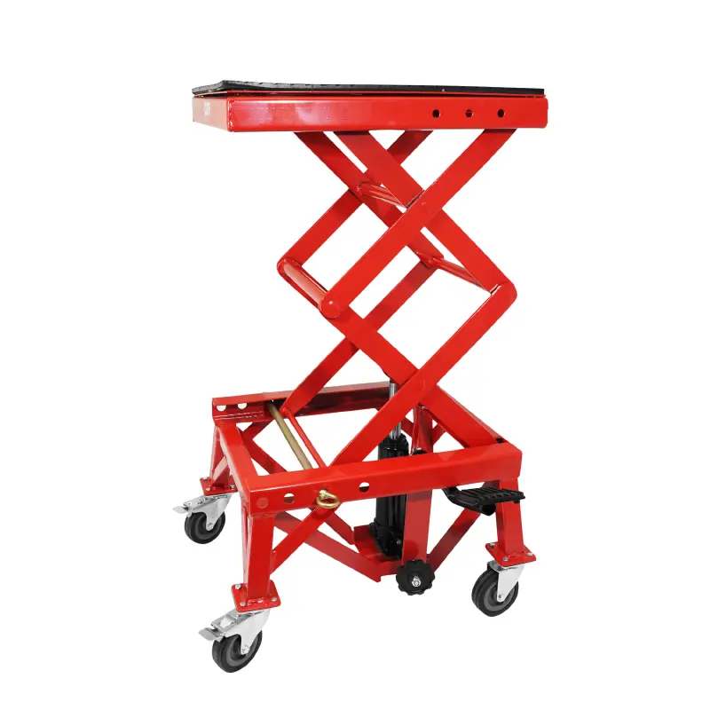 Motorrad-Roller-Hydraulikhebebühne P2R mit Säule auf Rollen, Mindesthöhe 38CM, Maximalhöhe 95CM, rotes Stahl — Ansicht 6