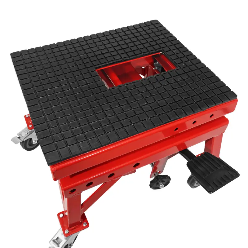 Motorrad-Roller-Hydraulikhebebühne P2R mit Säule auf Rollen, Mindesthöhe 38CM, Maximalhöhe 95CM, rotes Stahl — Ansicht 8