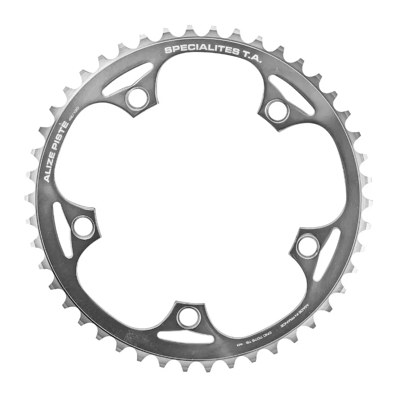 Plateau piste 5BRA d.130 ta 46DTS argent alu 7075 pour chaine 3.17MM (1"1-8)