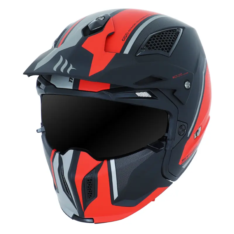 MT Helmets Streetfighter SV Twin matt schwarz-rot S mit umschaltbarem Visier und abnehmbarem Kinnschutz