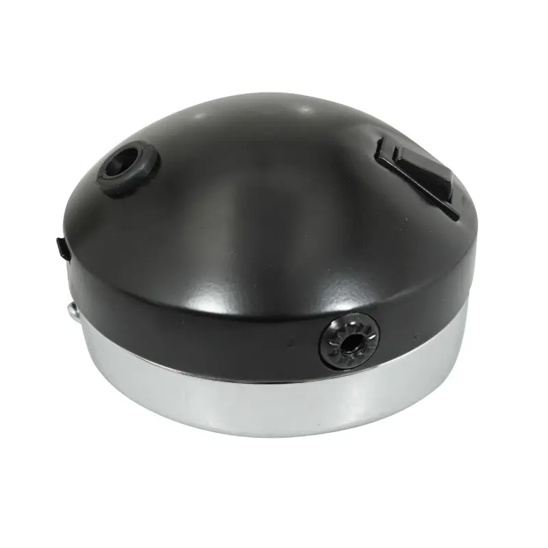 مصباح-بروجيكتور دراجة أمامي أسود مع مفتاح قطر 140 مم قلنسوة كروم BA20D عالمي — المنظر 3