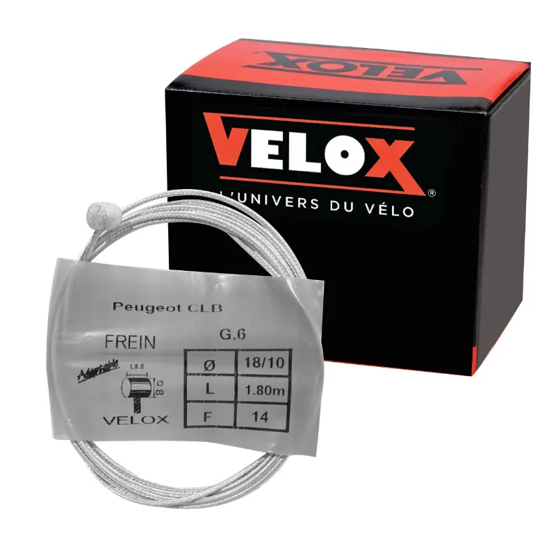 Cable de frein cyclo Velox g.6 pour peugeot boule 8X8MM diam 18-10 LG 1,80M (14 fils) (boite de 25)