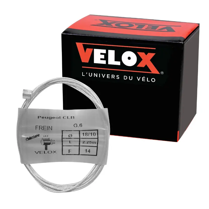 Cable de frein cyclo Velox g.6 pour peugeot boule 8X8MM diam 18-10 LG 2,25M (14 fils) (boite de 10)