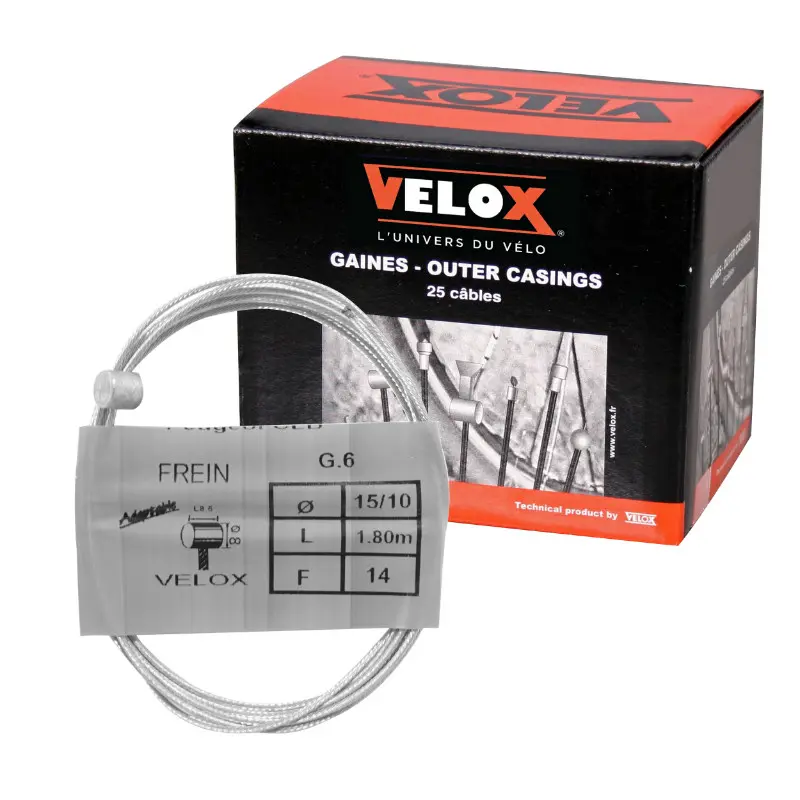 Cable de frein cyclo Velox g.6 pour peugeot boule 8X8MM diam 15-10 LG 1,80M (14 fils) (boite de 25)
