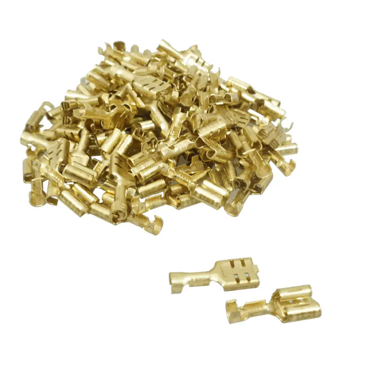 غیر موصل پیتل کی فلیٹ فی میل 6.3 mm الیکٹریکل کریمپ (100 ٹکڑوں کی پیکٹ) سیلیکشن P2R
