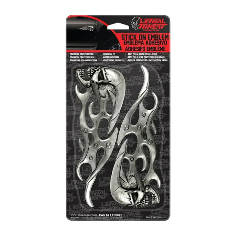 Autocollant Lethal Threat Crâne 3D Argent Gauche + Droit