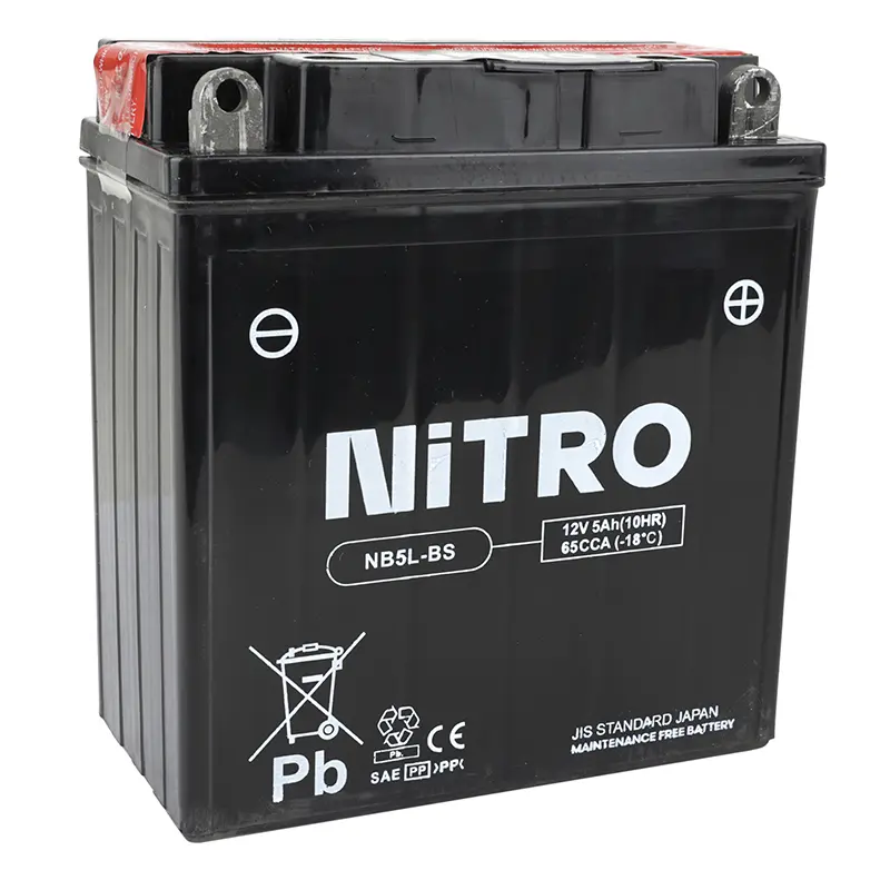Batterie 12V 5 Ah NB5L-BS Nitro MF wartungsfrei mit Säurepack (L120xB60xH130mm) (äquivalent YB5L-BS)