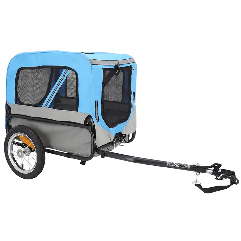 Fahrradanhänger Nutzlast maxi 30KG Farbe blau-grau mit 12" Rädern Befestigung an Hinterradachse - für Gepäcktransport - 2 Öffnungen (vorne+hinten) + Deichsel (B 63CM x T 42CM x H 47CM)