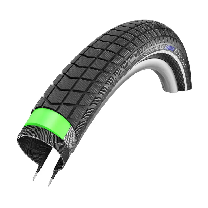 Pneu VTT urbain VAE 26 x 2.15 Schwalbe Big Ben Plus Addix noir TR (55-559) renfort Green-Guard flanc réflex homologué VAE E50
