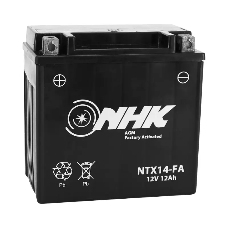 ব্যাটারি 12V 12 ah NTX14 Nhk fa রক্ষণাবেক্ষণমুক্ত ব্যবহারের জন্য প্রস্তুত (দৈর্ঘ্য150xপ্রস্থ87xউচ্চতা145মিমি) (কারখানায় সক্রিয়-ফা - প্রিমিয়াম মান - সমতুল্য YTX14)