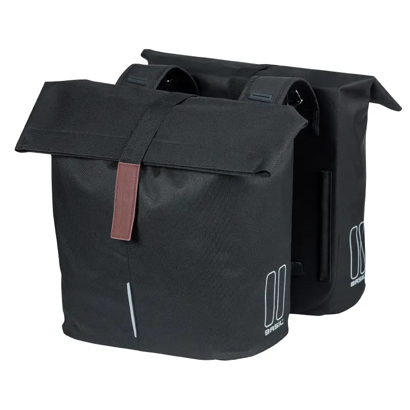 Tas Belakang Sepeda Ganda Basil City hitam 28-32L pengikat velcro pada rak bagasi (30X18X49CM) penutup lipat anti-hujan