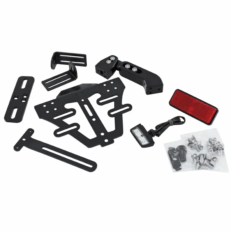 Kennzeichenhalter AVOC M2 Aluminium schwarz mit Beleuchtung und Blinkerhalterung