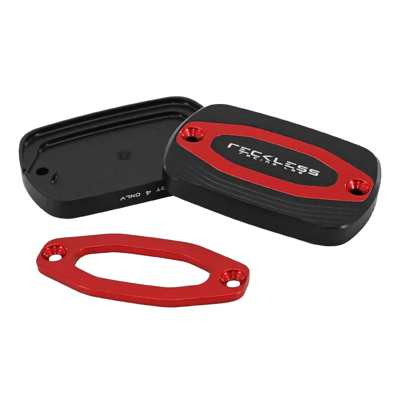 Bremshauptzylinder-Deckel Reckless Aluminium schwarz-rot für Yamaha 530 TMAX 2017-2019 (Paar) — Ansicht 2