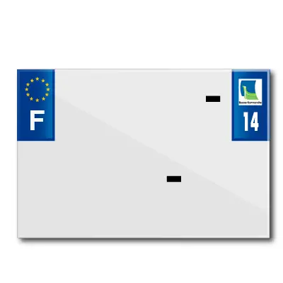 Bande plaque moto 210X145 pour PVC avec raison sociale dep. 14-EURO (vendu a l'unite)