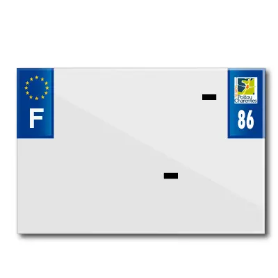Bande plaque moto 210X145 pour PVC avec raison sociale dep. 86-EURO (vendu a l'unite)