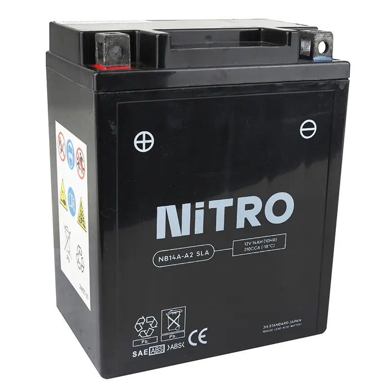 12V 14 Ah akumulators NB14A-A2 Nitro sla bez apkopes, gatavs lietošanai (lg134xl89xh176mm) (aktivizēts rūpnīcā-fa)