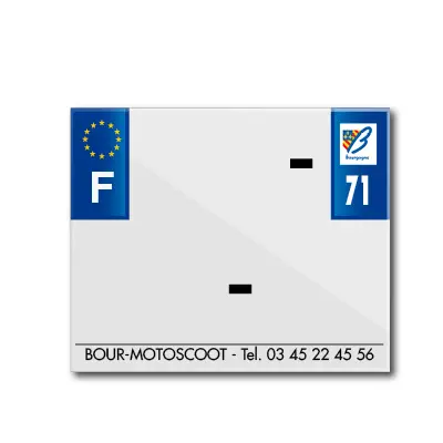 Bande plaque moto 170X145 pour PVC avec raison sociale dep. 71-EURO (vendu a l'unite)