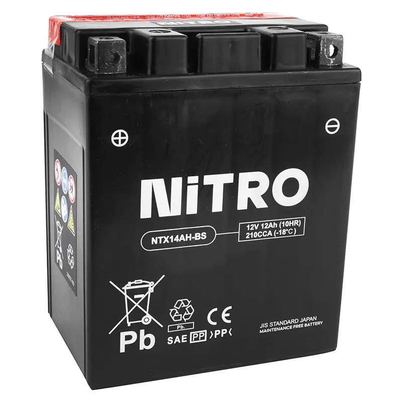 Batterie 12V 12 Ah NTX14AH-BS Nitro MF wartungsfrei mit Säurepack (Lg134xL89xH166mm)
