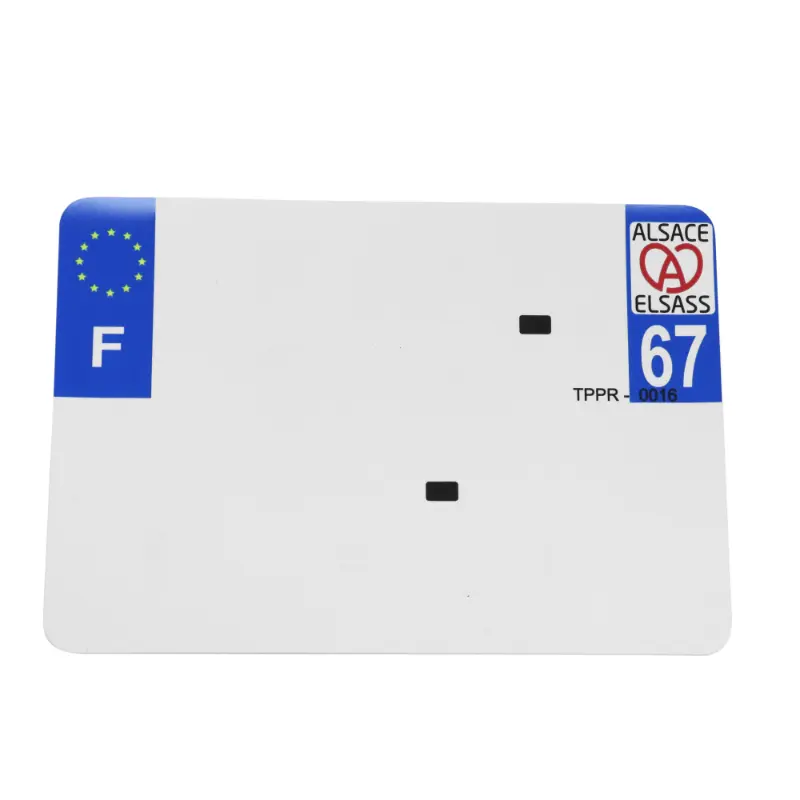 Bande plaque moto 210X145 pour PVC avec raison sociale dep. 67-EURO logo bretzel (vendu a l'unite)