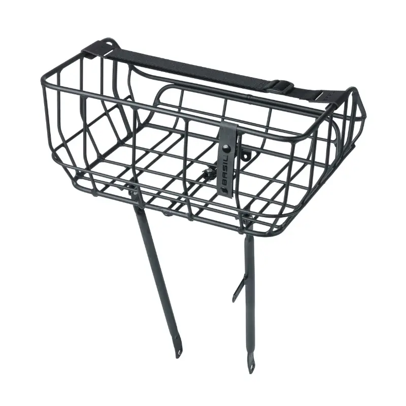 Fahrradgepäckträger vorne Plattform Portland mit Stangen Basil mit Korb 25L Aluminium matt schwarz verstellbar 28''-26" (max. Gewicht 10 KG) (43X36X23CM)