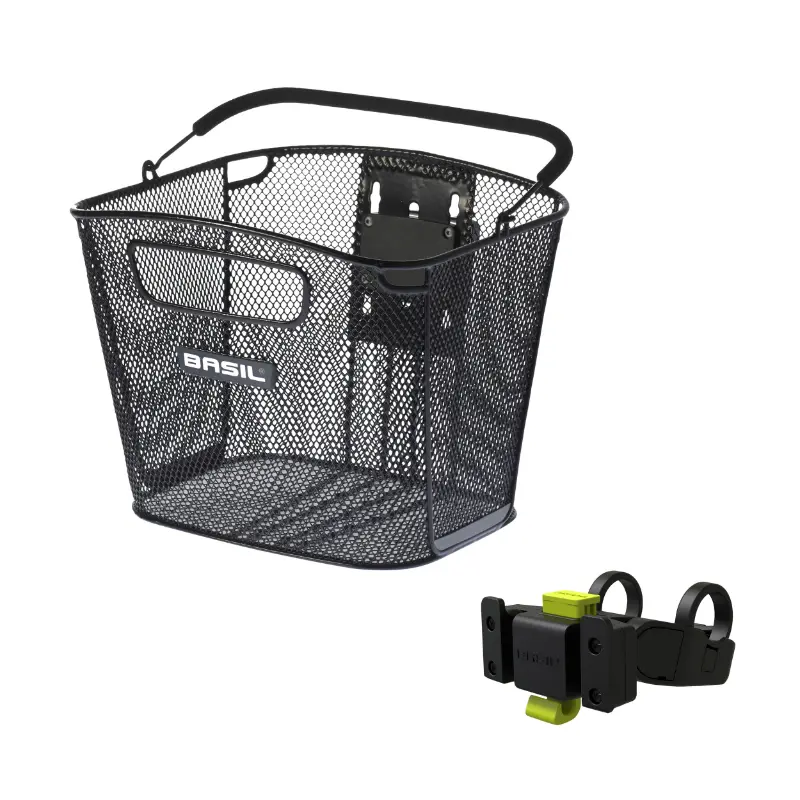 Panier avant acier nid abeille Basil bold noir (28X34X26 CM) -vendu avec fixation klickfix special vae - e-bike largeur 80MM mini compatible leader fox