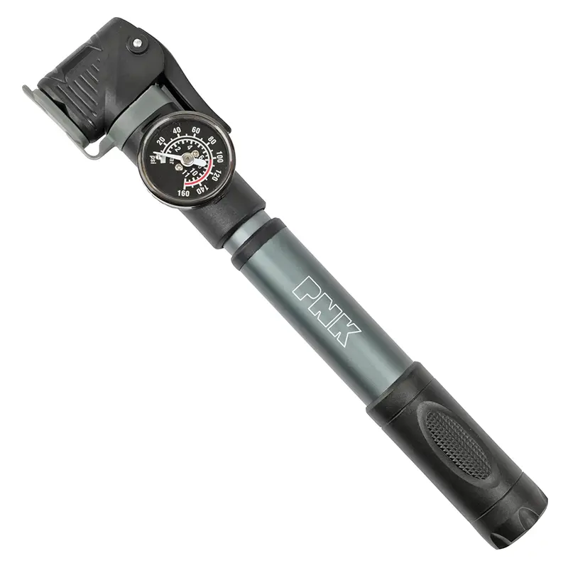 Mini landevejs-/MTB-pumpe P2R aluminium sølv 7 bar VP-VS med manometer