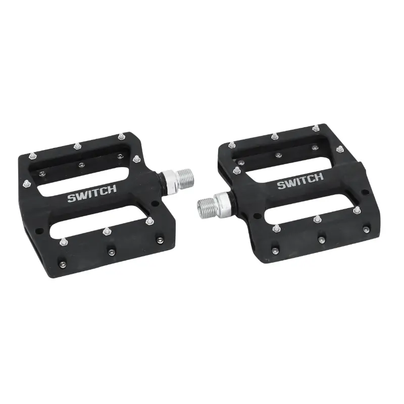 Pédales VTT plateforme descente Switch jump résine noir filetage 9-16 avec picots argent (paire)