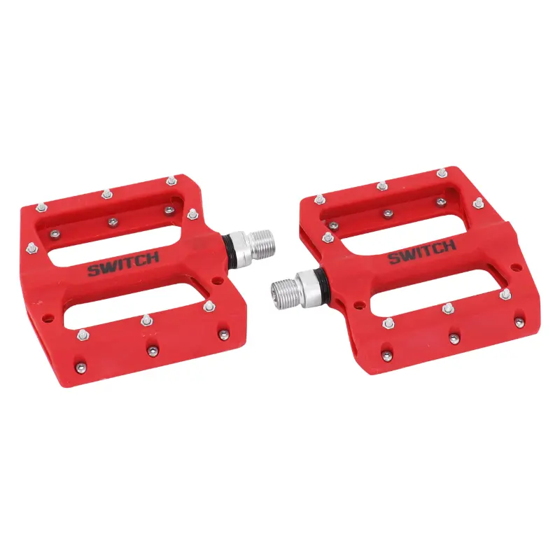 VTT-Plattformpedale für Abfahrt SWITCH BMX Kunstharz rot Gewinde 9/16 mit silbernen Pins (Paar)