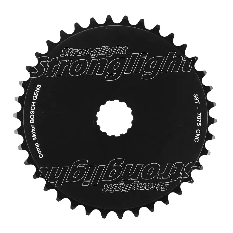 Plateau vae-e-bike direct mount pour bosch Stronglight -3- 38DTS mono noir alu 7075 (3ÈME generation) avec rondelle de deport