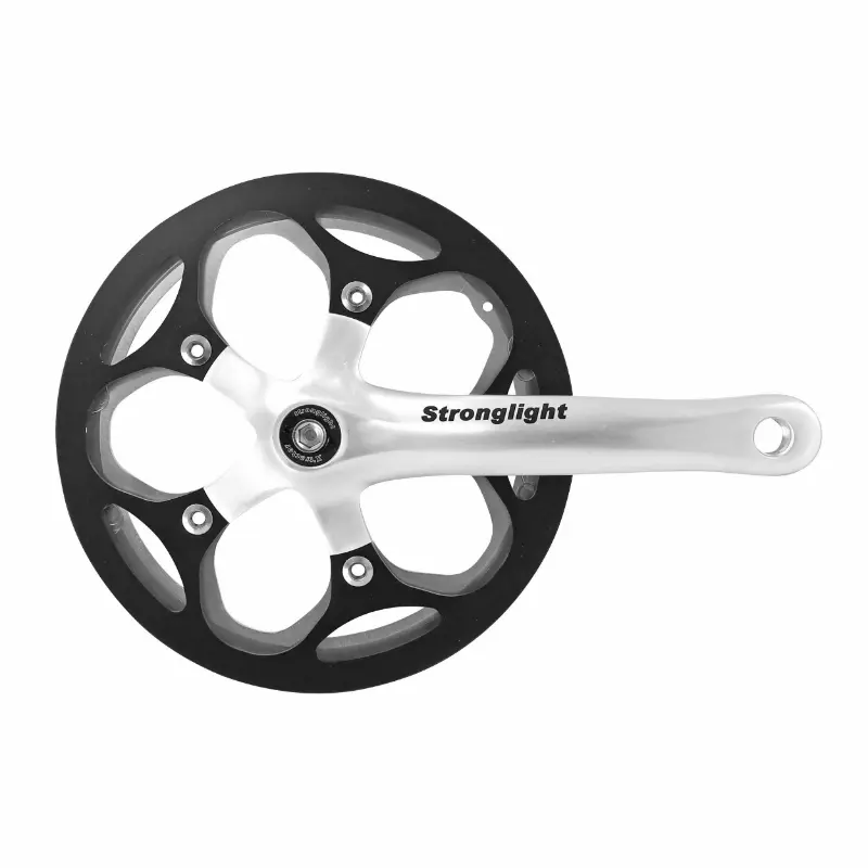 Pedalier city Stronglight 8V. impact r argent 170MM 46DTS avec carter pour transmission sans tendeur de chaine pour moyeux vitesses integrees (axe carre 127MM)