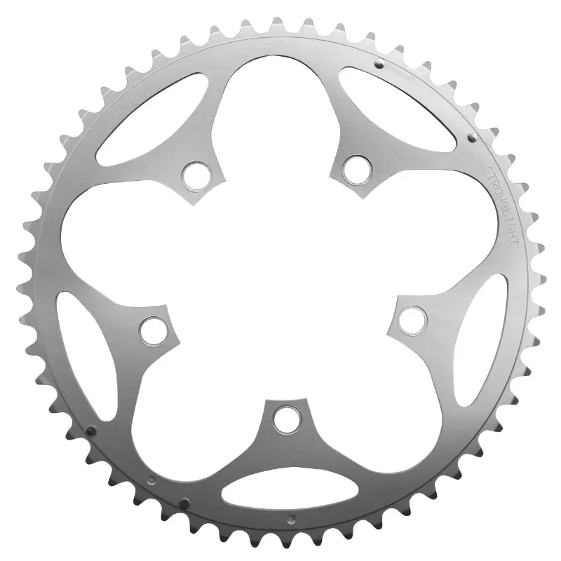Plateau route 5BRA d.110 Stronglight dural 52DTS exterieur argent type shimano 10-9V.