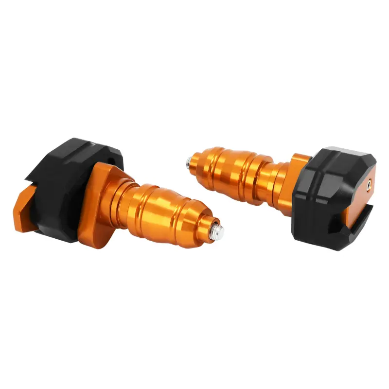 Tampon de protection moto alu CNC anodisé orange-noir Ø8mm AVOC (paire)