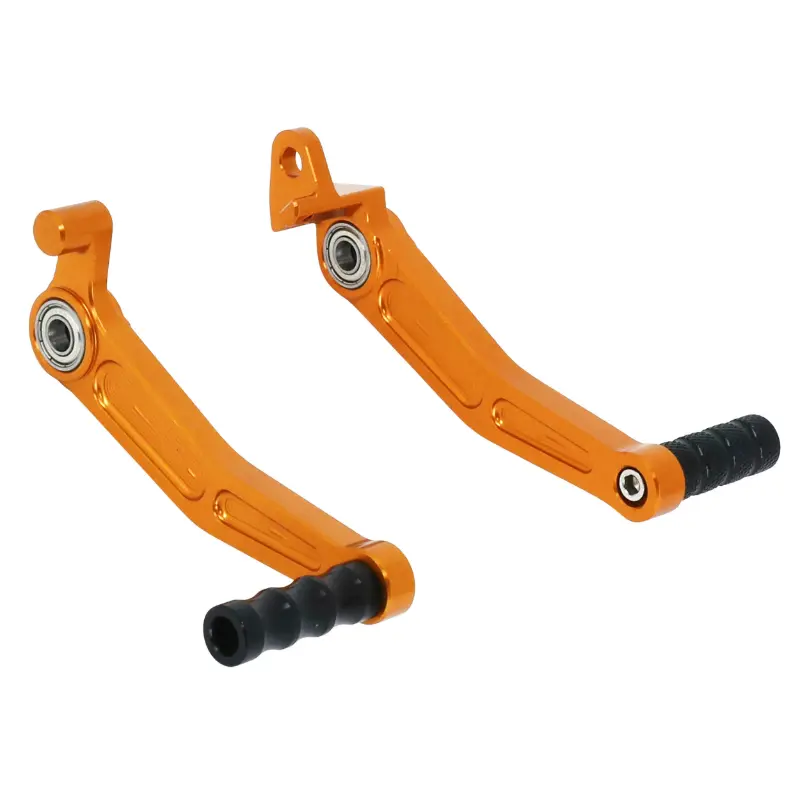 AVOC Schalthebel und Hinterradbremspedal für KTM 125 Duke aus orange anodisiertem CNC-Alu mit schwarzem Tip