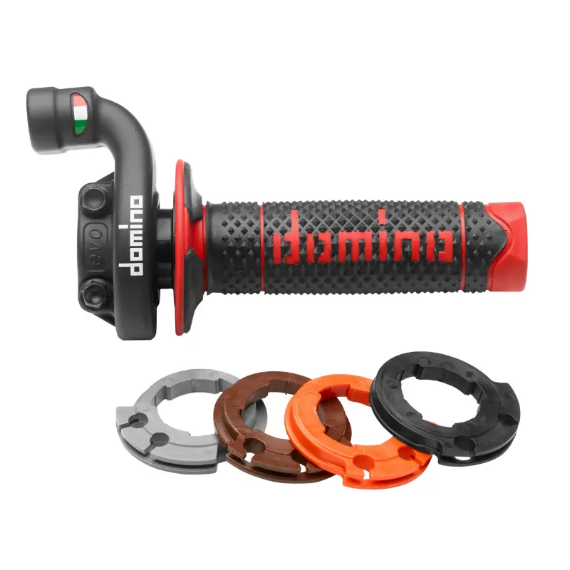 Poignée de gaz DOMINO KRK Evo 4T alu noir revêtement noir-rouge double câbles