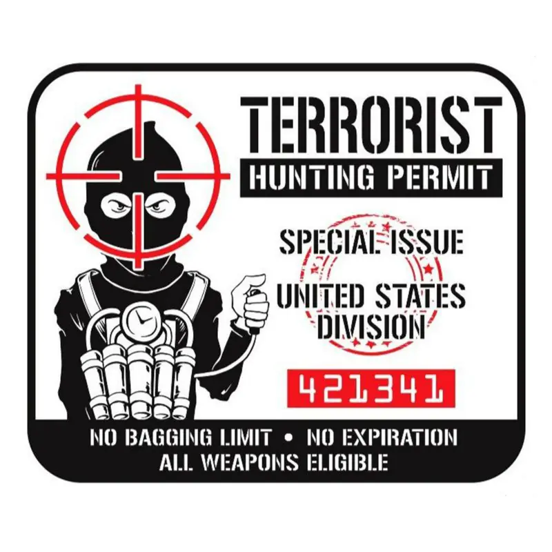 Nálepka Lethal Threat Mini Terrorist Hunting Permit 60x80mm — Dekorace a nálepky