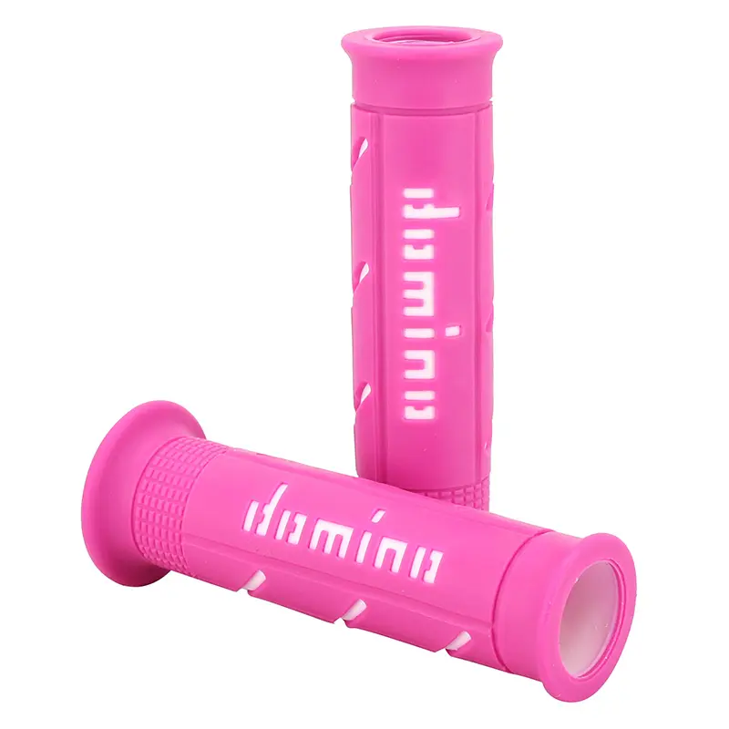 Revêtement de poignée Domino moto on road A250 fuchsia-blanc open end 120-125 mm (paire)