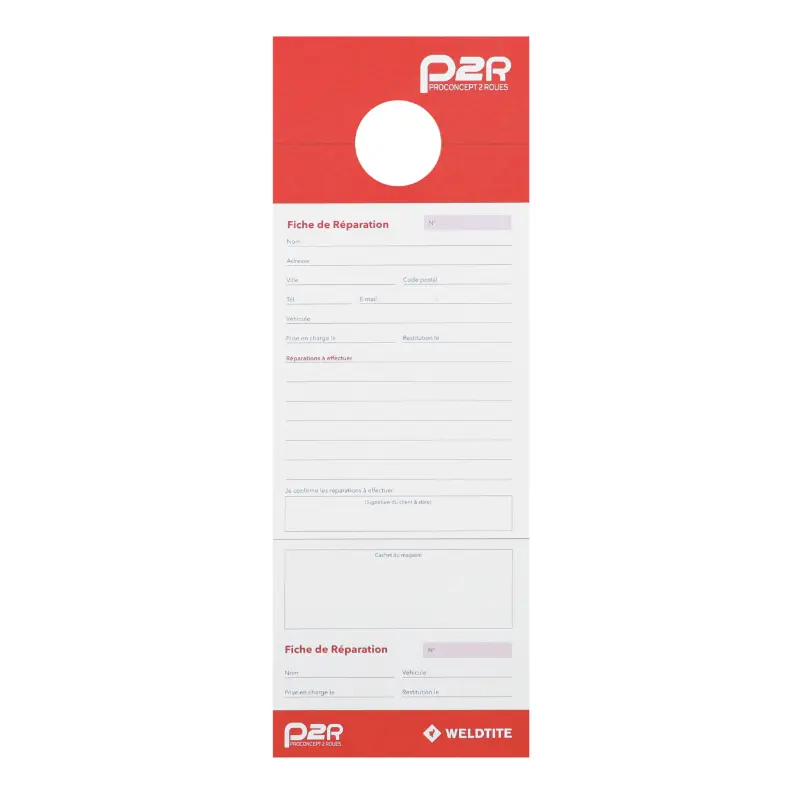 Fiche réparation vélo P2R pour atelier - Paquet de 100 fiches