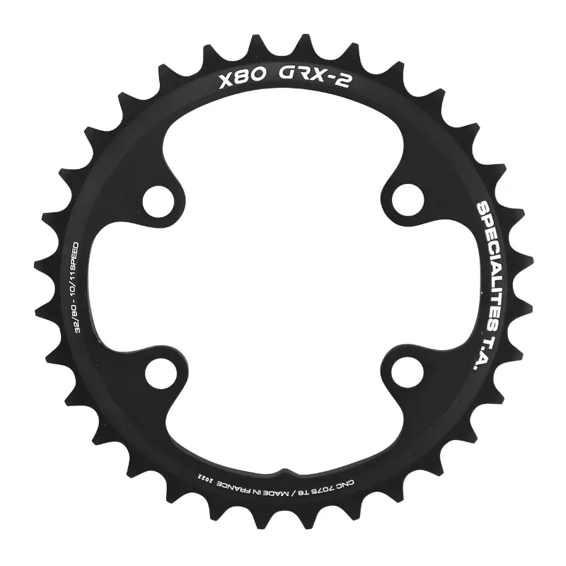 Plateau gravel Spécialités TA 4BRA 80 dents pour Shimano GRX double ta X80 32DTS compatible RX600-RX810 noir 10-11V