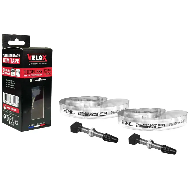 Kit conversion Velox tubeless route 700 x 21 mm avec 2 valves 55 mm