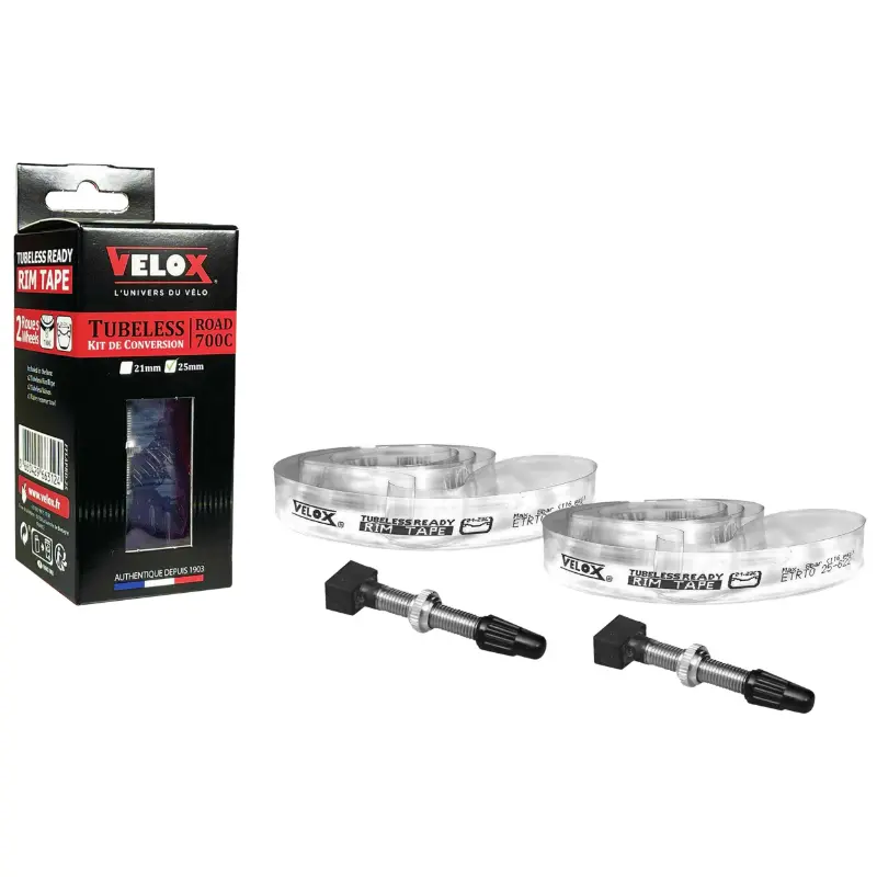 طقم تحويل Velox بدون أنبوب للطرق والجرافيل 700 × 25 ملم مع 2 صمام