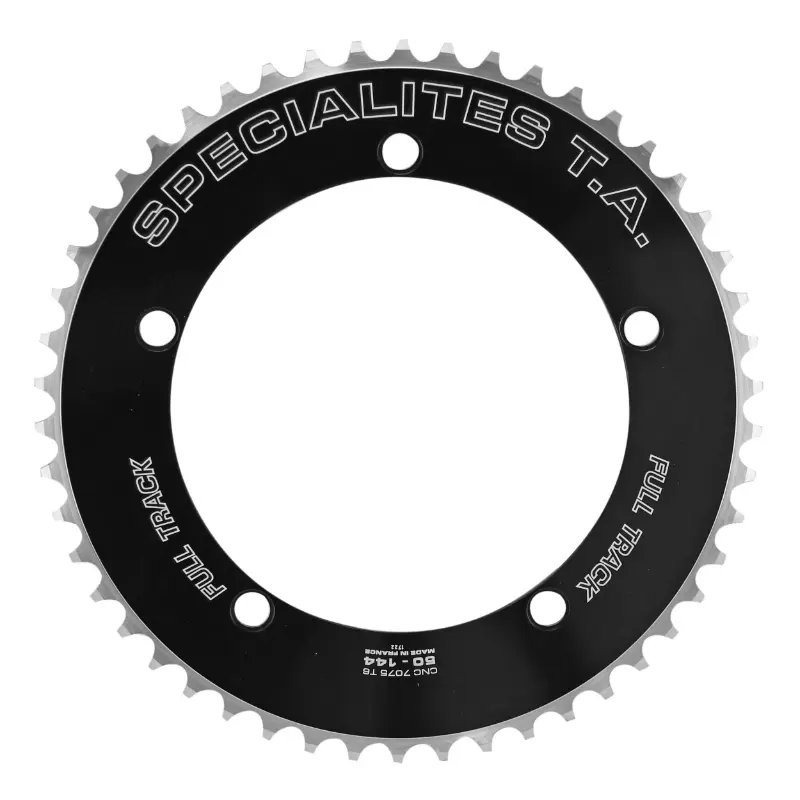 Plateau piste Spécialités TA 5BRA diamètre 144 mm full track 50 DTS chaîne 3,17 mm (1"1-8) alu 7075 noir