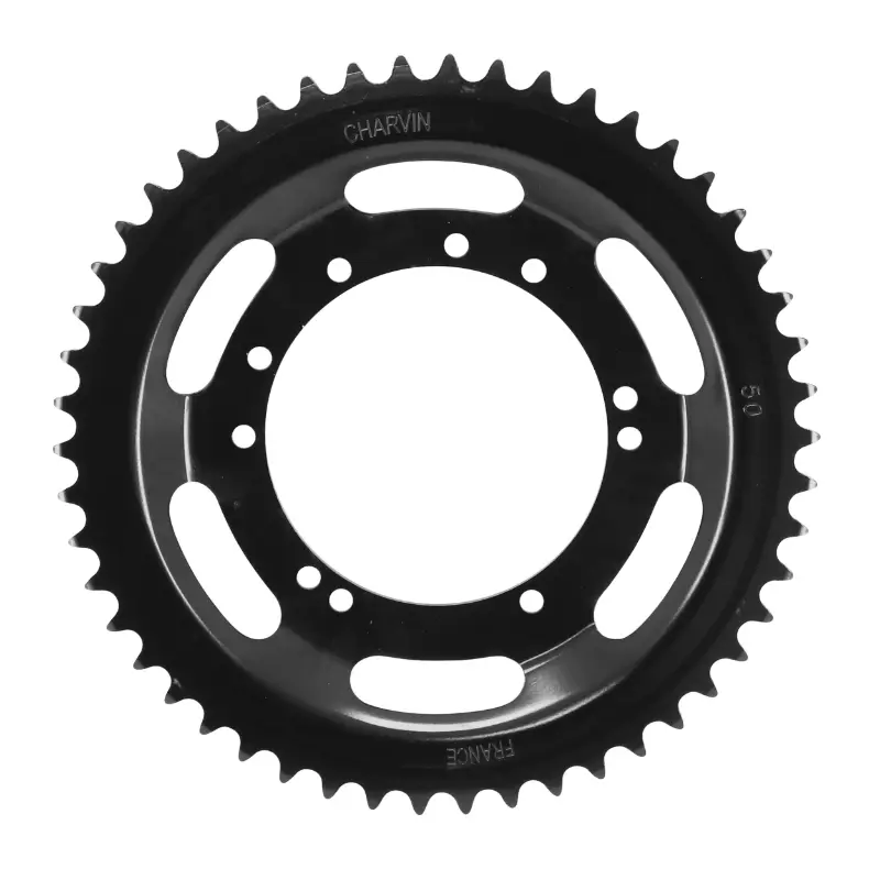 Couronne cyclo adaptable Peugeot 103 roue bâtons acier 50 DTS alésage 94 mm 10 trous noir Sélection P2R