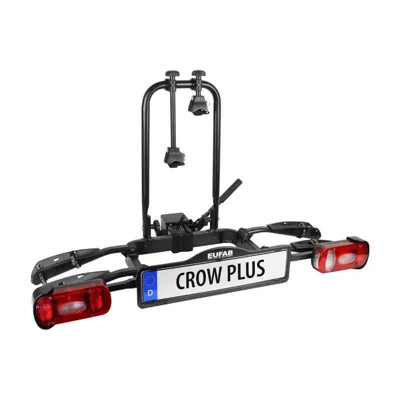 Porte velo plateforme Eufab crow plus inclinable pour 2 velos vae fixation rapide sur l'attelage - possibilte d'une extension pour 3ÈME velo - charge maxi 50KGS