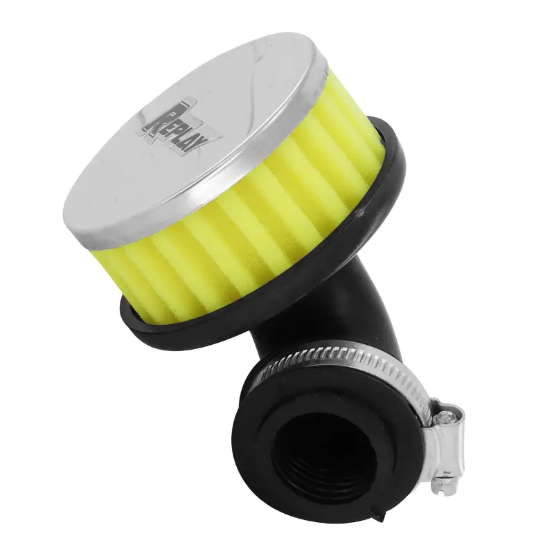 Luftfilter Replay R Box FC chrom-gelb 90° Bogenanschluss Durchm 35-28