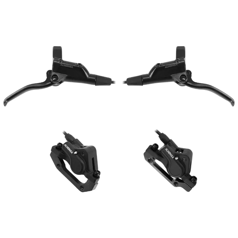 Étrier de frein à disque VTT hydraulique P2R Alhonga noir kit avant + arrière sans disque - durite avant 800 mm et arrière 1500 mm