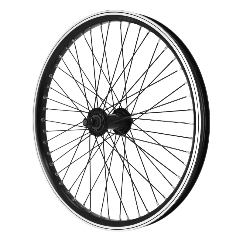 Roue BMX 20" avant noir moyeu alu noir 48T axe plein 3-8 avec écrous jante 25C VELOX