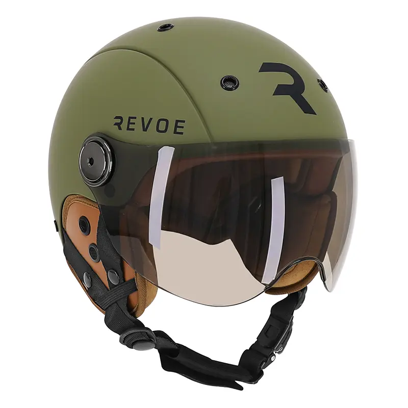 Fahrradhelm Erwachsene REVOE Premium urban-city khaki matt Größe 59-60 verstellbarer Visier Ohrenschutz abnehmbar EN1078+A1 — Ansicht 2