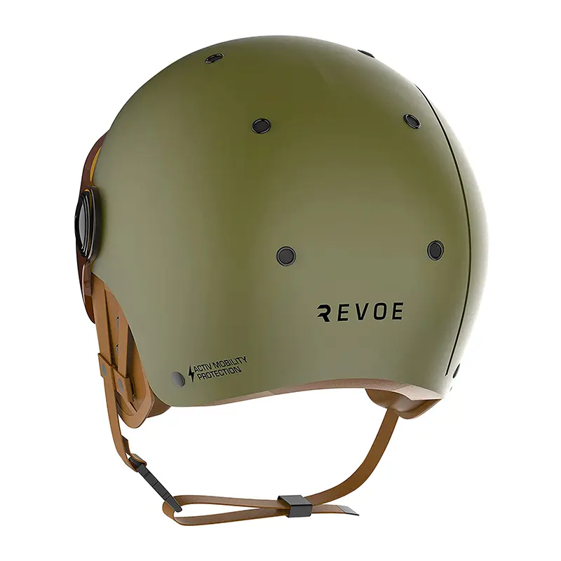 Fahrradhelm Erwachsene REVOE Premium urban-city khaki matt Größe 59-60 verstellbarer Visier Ohrenschutz abnehmbar EN1078+A1 — Ansicht 4