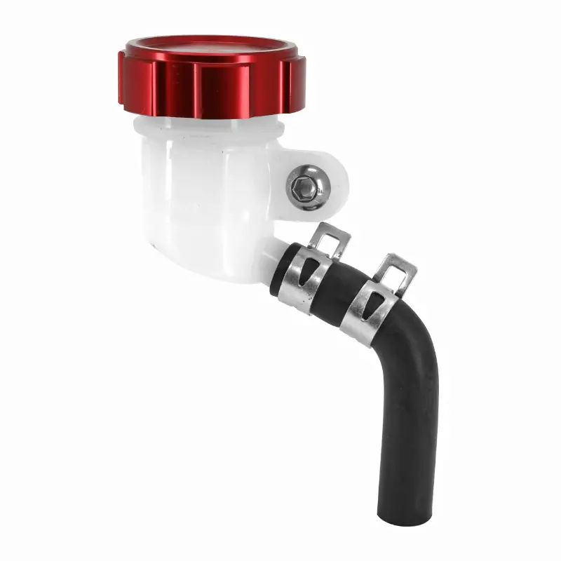 Bocal réservoir maître-cylindre frein radial rond diamètre 42 mm bouchon aluminium CNC rouge sortie latérale P2R
