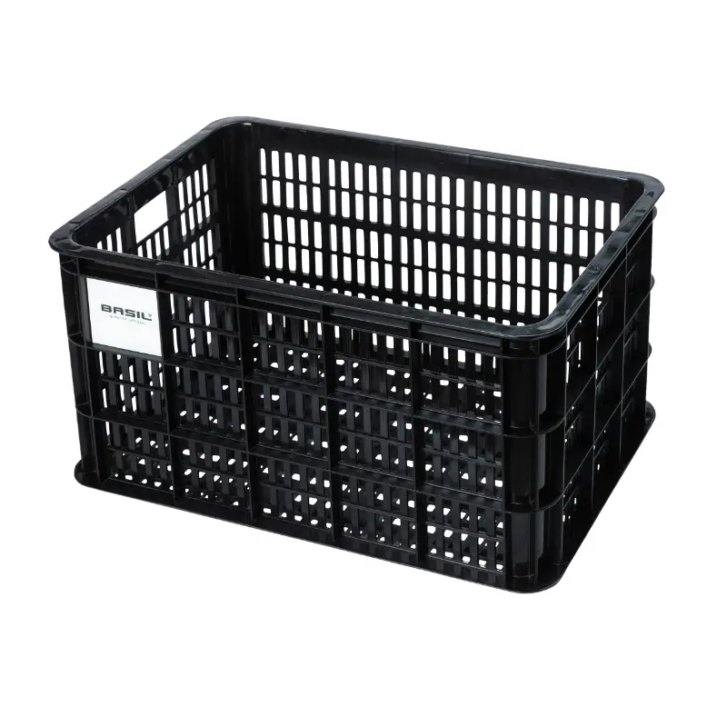 बेसिल ब्लैक 40L रिसाइकिल्ड प्लास्टिक फ्रंट-रियर क्रेट 49x36x27cm
